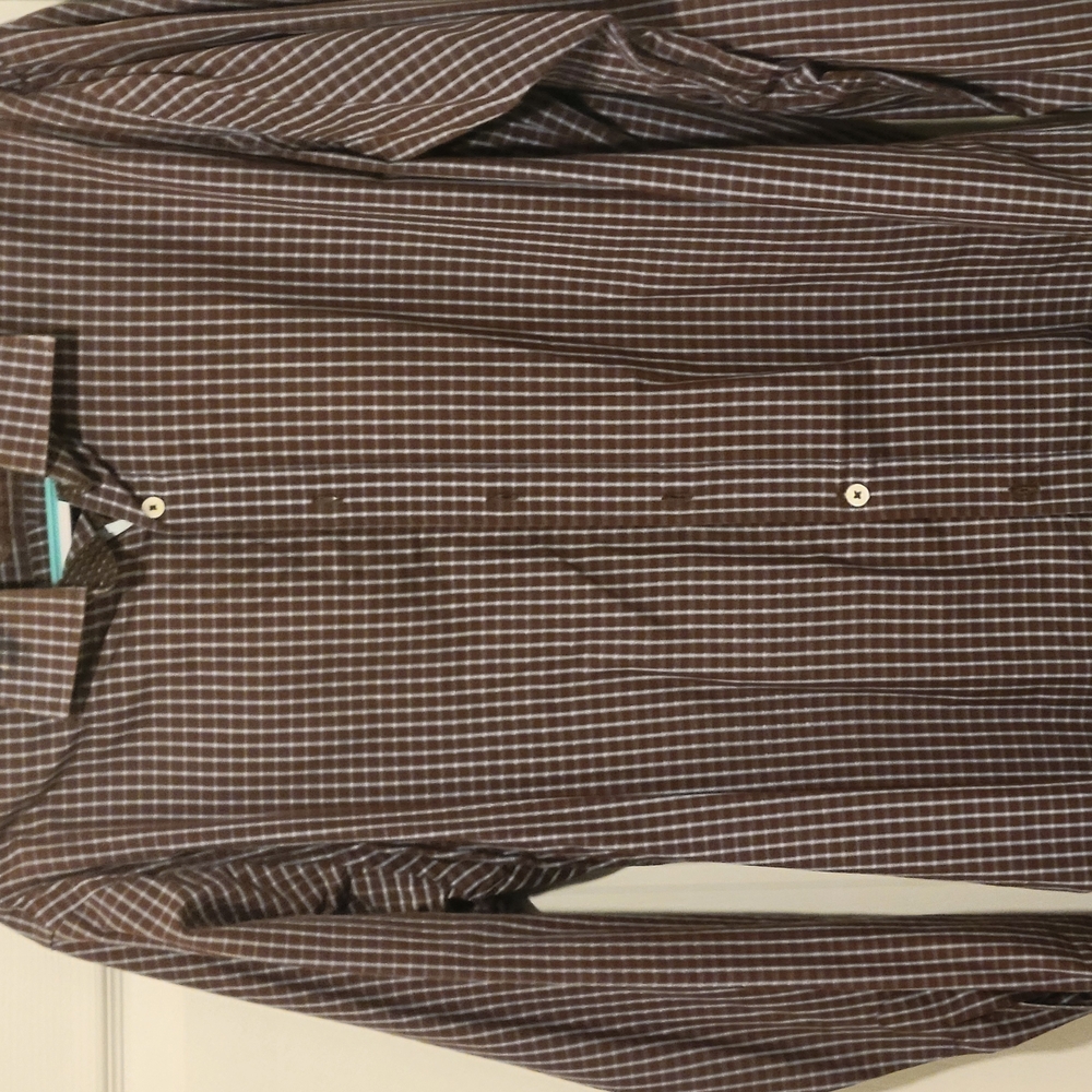 16 34/35 English Laundry Men's Brown Checkered With Blue Ling For Chrckrtd Shirt
